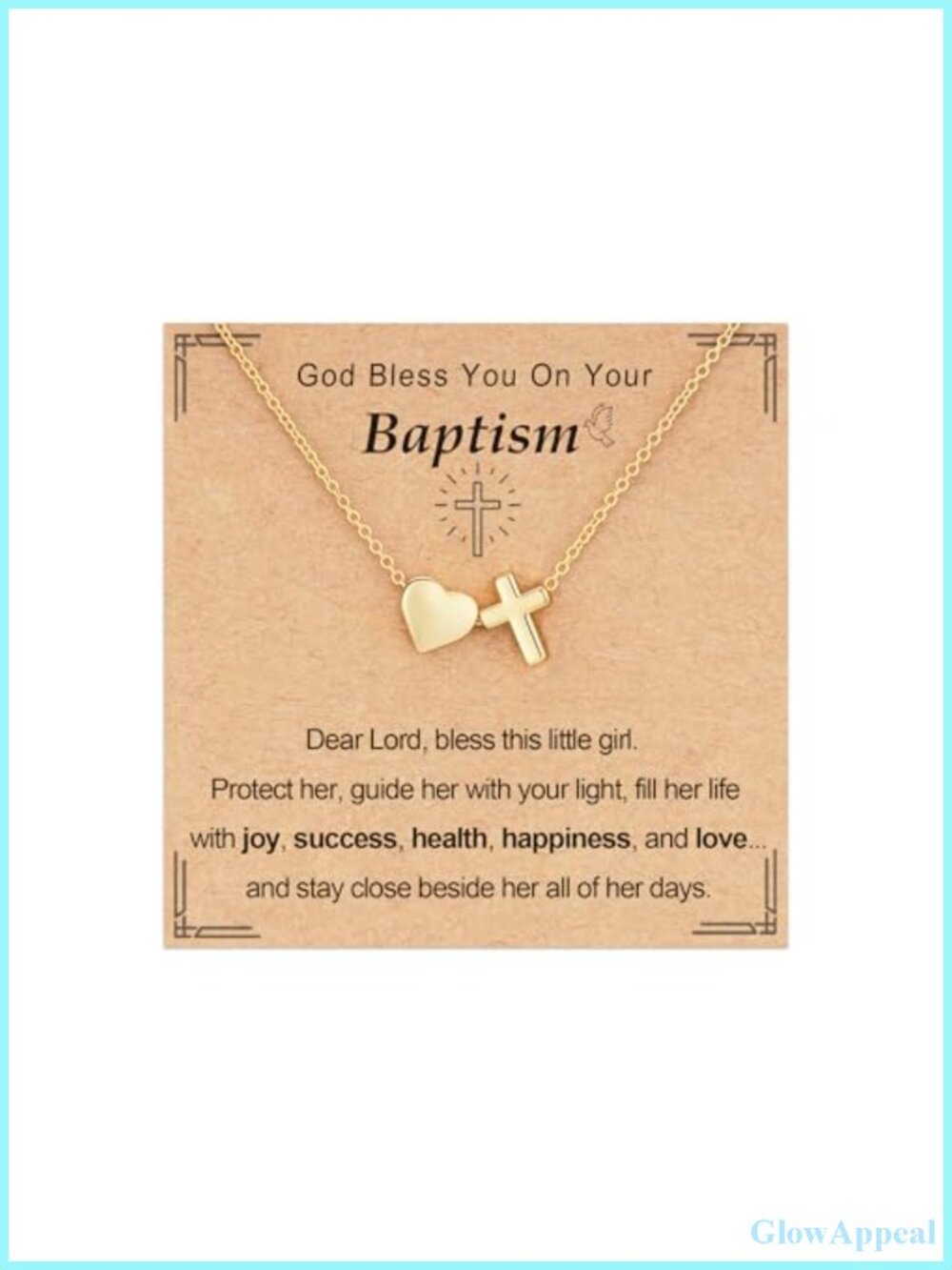 14K Gold Plated Heart Cross Necklace Christian Baptism Gift for Girls